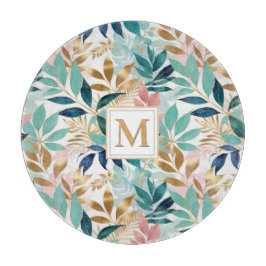 おしゃれな葉模様の夏 パステル エレガント お上品 カッティングボード