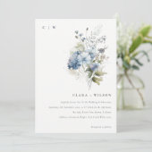 おしゃれな薄い青の水彩コテージ花の結婚式 招待状 (スタンド正面)