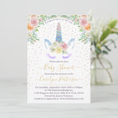 おしゃれな虹の水彩ユニコーンベイビーシャワー 招待状 (スタンド正面)