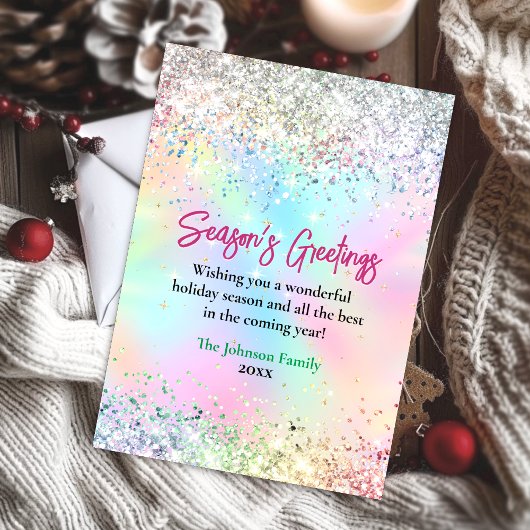おしゃれな虹彩グリッタークリスマス新年グリーティング カード