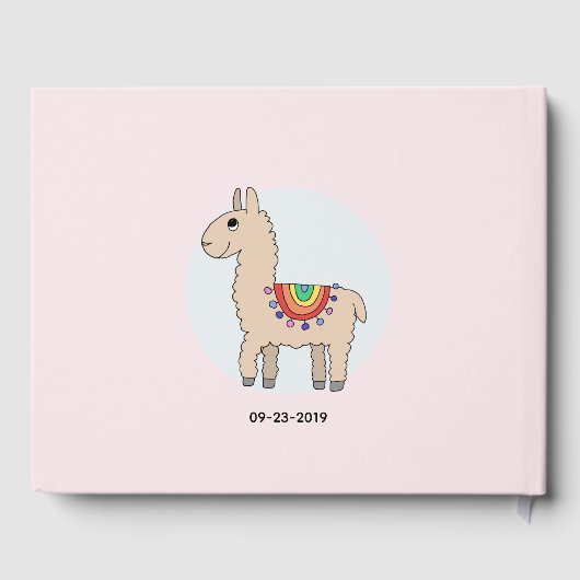 おしゃれな虹色のラマの漫画と名前のベビーシャワー ゲストブック (裏面)