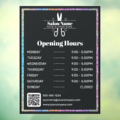 おしゃれな虹色グリッターの美容院営業時間 ウィンドウサイン (シート3)