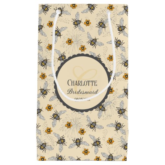 おしゃれな蜂と花のブライズシャワー スモールペーパーバッグ (正面)