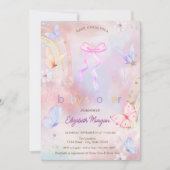 おしゃれな蝶々と花と虹のベビーシャワー 招待状 (正面)