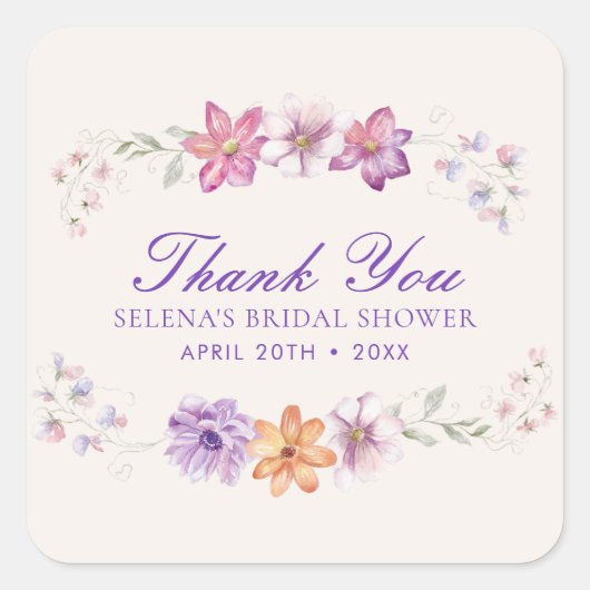 おしゃれな蝶々 花の花嫁のシャワー スクエアシール (正面)