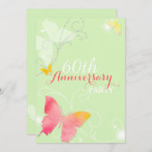 おしゃれな蝶々 60周年結婚記念日パーティー 招待状 (正面/裏面)