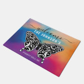 おしゃれな蝶の家族名のドアマット ドアマット (アングル)