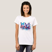おしゃれな蝶の水彩プリントTシャツ Tシャツ (正面フル)
