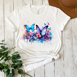 おしゃれな蝶の水彩プリントTシャツ Tシャツ