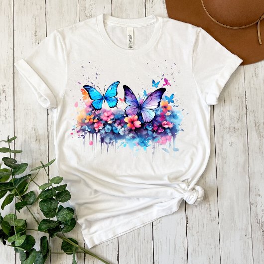 おしゃれな蝶の水彩プリントTシャツ Tシャツ