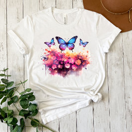 おしゃれな蝶の水彩プリントTシャツ Tシャツ