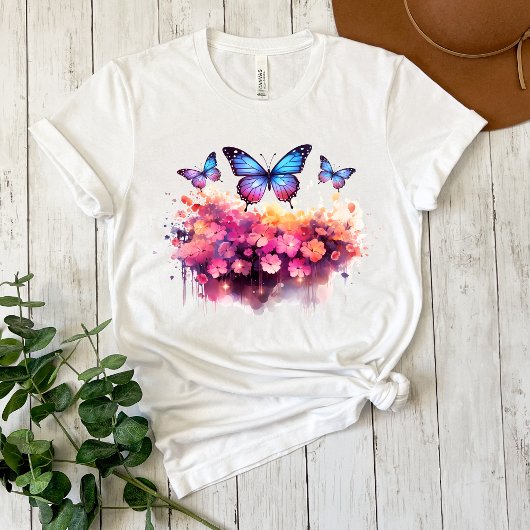 おしゃれな蝶の水彩プリントTシャツ Tシャツ