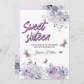 おしゃれな蝶の花園 ラベンダー スイート16 招待状 (正面/裏面)