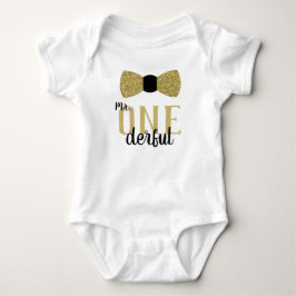 おしゃれな誕生日シャツ ブラックとフェイクゴールド ベビーボディスーツ