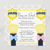 おしゃれな警察官バッジ ダマスク 性別発表 招待状 (正面/裏面)