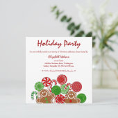 おしゃれな赤いクリスマスジンジャーブレッド 招待状 (スタンド正面)