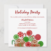 おしゃれな赤いクリスマスジンジャーブレッド 招待状 (正面)