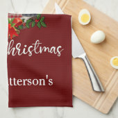 おしゃれな赤いクリスマスノームたち キッチンタオル (四つ折り)