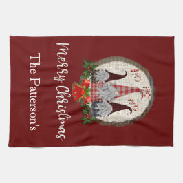 おしゃれな赤いクリスマスノームたち キッチンタオル