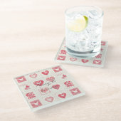 おしゃれな赤いクリーム バレンタイン ラブ ウェディング ガラスコースター (アングル)