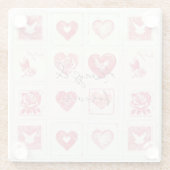 おしゃれな赤いクリーム バレンタイン ラブ ウェディング ガラスコースター (裏面)