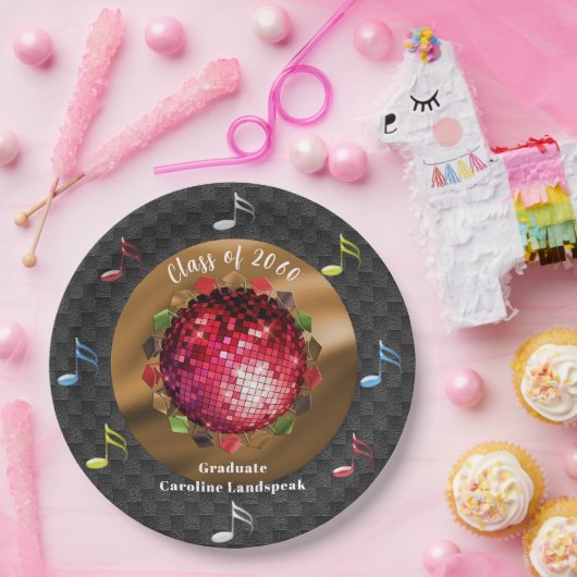 おしゃれな赤いディスコボール卒業パーティー ペーパープレート (パーティー)