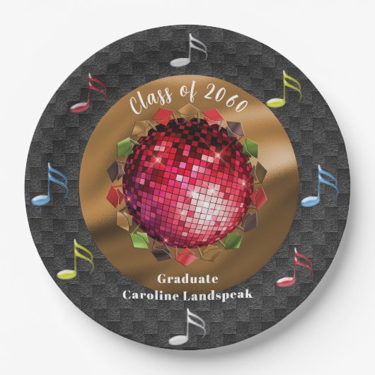 おしゃれな赤いディスコボール卒業パーティー ペーパープレート (正面)
