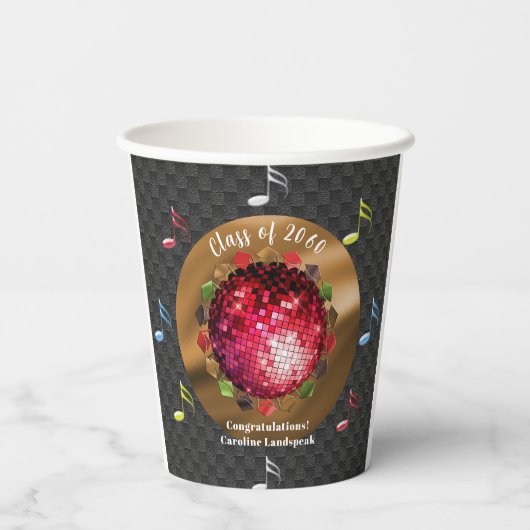 おしゃれな赤いディスコボール卒業パーティー 紙コップ (裏面)