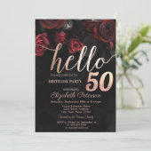 おしゃれな赤いバラ ブラック 50歳の誕生日パーティー 招待状 (スタンド正面)