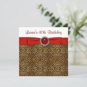 おしゃれな赤いヒョウ柄の誕生日パーティー 招待状 (スタンド正面)