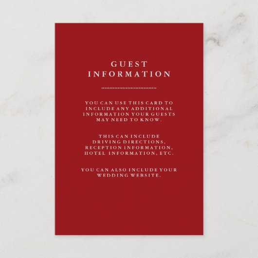 おしゃれな赤いホリデーウェディングゲストインフォメーション エンクロージャーカード (正面)