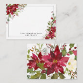 おしゃれな赤いポインセチアとホーリーの花のクリスマス ノートカード (正面/裏面)