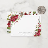 おしゃれな赤いポインセチアとホーリーの花のクリスマス ノートカード (正面/裏面インサイチュ)