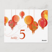 おしゃれな赤いランタン 白い結婚式のテーブルナンバー ポストカード (裏面)