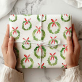 おしゃれな赤いリボンのクリスマス wreath ラッピングペーパー