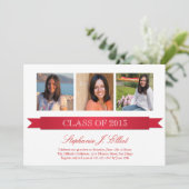 おしゃれな赤いリボン3枚写真卒業招待状 招待状 (スタンド正面)