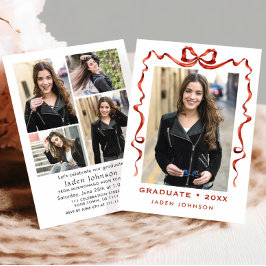 おしゃれな赤いリボン 5枚の写真 卒業パーティー 招待状