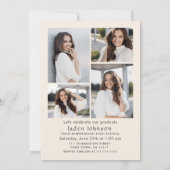 おしゃれな赤いリボン 5 枚の写真 卒業パーティー 招待状 (裏面)