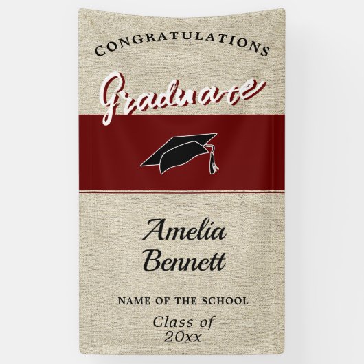 おしゃれな赤い卒業おめでとうパーティー横幕 横断幕 (縦)