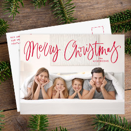 おしゃれな赤い手書き文字のメリークリスマス2枚の写真 シーズンポストカード
