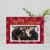 おしゃれな赤い格子模様の写真箔ホリデーカード 箔シーズンカード (立ち正面)