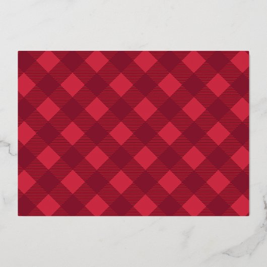おしゃれな赤い格子模様の写真箔ホリデーカード 箔シーズンカード (裏面)