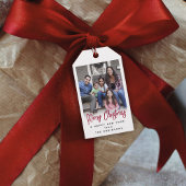 おしゃれな赤い筆記体クリスマス モダン写真 ギフトタグ