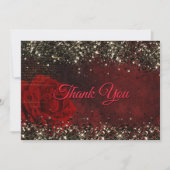 おしゃれな赤い花 ブラック 偽のゴールド グリッター サンキューカード (正面)