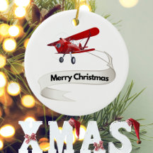 おしゃれな赤い飛行機とサンタのクリスマスバナー