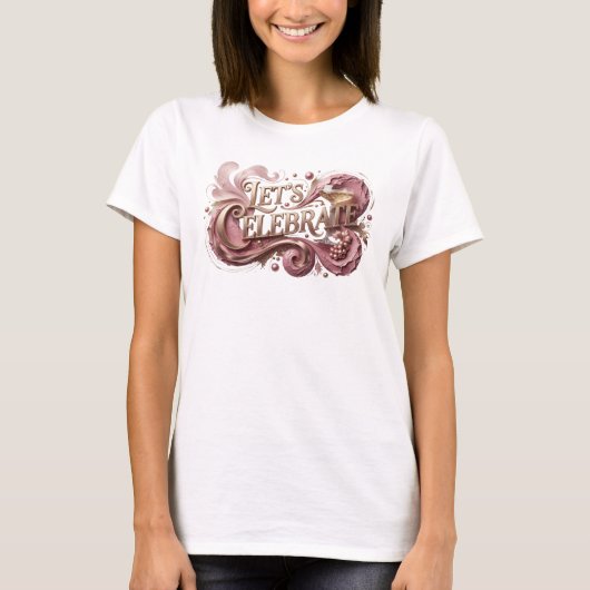 おしゃれな赤いLET'S CELEBRATEシャツデザイン Tシャツ (正面)