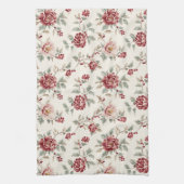 おしゃれな赤とクリームの花柄のウェディング キッチンタオル (縦)