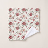 おしゃれな赤とクリームの花模様のウェディングドレス バスタオルセット (ウォッシュタオル)