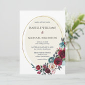 おしゃれな赤とピンクのバラの花のウェディング 招待状 (スタンド正面)