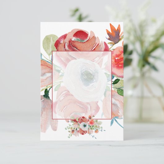 おしゃれな赤とピンクの花柄のウェディング招待状（ベーシックプラン） 招待状 (スタンド正面)